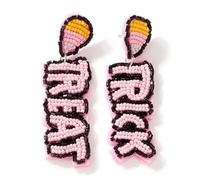 EQUBIO Handmade Beaded Halloween Earrings for Women, Pumpkin, Ghost, Cat, Turkey and Word Designs, Fun Festive Accessory for Halloween, Thanksgiving and Party Holiday Gift, M, Copper Brass, No