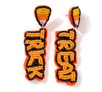 EQUBIO Handmade Beaded Halloween Earrings for Women, Pumpkin, Ghost, Cat, Turkey and Word Designs, Fun Festive Accessory for Halloween, Thanksgiving and Party Holiday Gift, M, Copper Brass, No