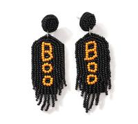 EQUBIO Handmade Beaded Halloween Earrings for Women, Pumpkin, Ghost, Cat, Turkey and Word Designs, Fun Festive Accessory for Halloween, Thanksgiving and Party Holiday Gift, M, Copper Brass, No