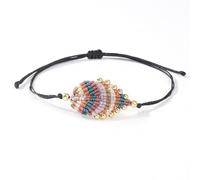 EQUBIO Leaf Macrame Wax Cord Bracelet with Gold Copper Beads, Black Cord Boho Adjustable Braided Nature Wristband in Pink Beige Tones for Women and Men