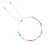 EQUBIO Miyuki Rainbow Seed Bead Adjustable Cord Bracelet, Dainty Thin Colorful Layering Jewelry for Women