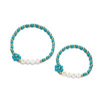 EQUBIO Mommy and Me Bracelet Set - 2PCS MAMA MINI Beaded Jewelry, Seed Bead Daisy Stretch Bracelets for Women, Handmade New Mom Shower Mother’s Day Gift, M, Acrylic, no gemstone