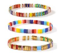 EQUBIO Tila Flat Beaded Stretch Bracelet for Women,Bohemian Friendship Bead Bracelets Handmade Stack Boho Jewelry Accessory for Everyday Wear, Vacation and Friend Gifts, M, Brass, No Gemstone