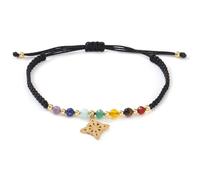 EQUBIO Witch Knot Macrame Bracelet for Women, 20mm Gold Stainless Steel Celtic Knot Charm with 4mm Gemstone Beads, Adjustable Braided Cord, Boho Protection Talisman Jewelry, Gift for Her