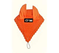 EQUESTRIAN HORSE EAR NET FLY VEIL CROCHET BONNET MASK TIE DOWN HOOD WITH PIPING (Cob, Orange)