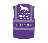 "Equestrian Horse Riding Safety Hi Viz Vest - 'Please Slow Down'" (Purple, XL)