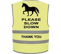 "Equestrian Horse Riding Safety Hi Viz Vest - 'Please Slow Down'" (Yellow, XL)