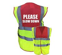Equestrian Please Slow Down Hi Viz Vis Vest Horse Riding Reflective Waistcoat Jacket Road Safety Visibility Yellow/Red Large