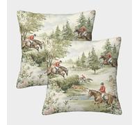 Equestrian Scene-Vintage Countryside Illustration Pillow Covers 2 Pack Cozy Pillowcase Art Cushion Covers Polyester Decorative for Sofa Living Room Bed Home 40x40cm