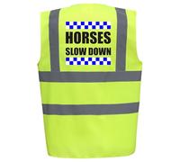 Equestrian SILLITOE HORSES SLOW DOWN Hi Viz Vis Vest Horse Riding Equine Safe Reflective Waistcoat Jacket Road Safety Visibility 5XL
