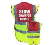 Equestrian Slow Down For Horses Hi Viz Vis Vest Horse Riding Reflective Waistcoat Jacket Road Safety Visibility Yellow/Red Large