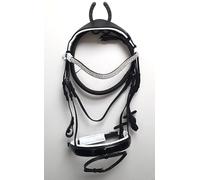Equestrian Stone silver show Bridle Small Silver Stones Black Leather Patent Noseband Size X-full, Full, Cob, Pony, Shetland, Mini Shetland (X-FULL)