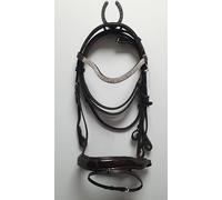 Equestrian Stone silver show Bridle Small Silver Stones Black Leather Patent Noseband Size X-full, Full, Cob, Pony, Shetland, Mini Shetland (X-FULL)