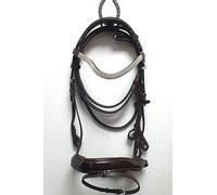 Equestrian Stone silver show Bridle Small Silver Stones Brown Leather Patent Noseband Size X-full, Full, Cob, Pony, Shetland, Mini Shetland (FULL)