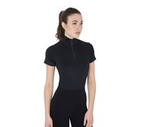 EQUESTRO women's slim-fit training polo shirt with zip and rhinestones on the collar