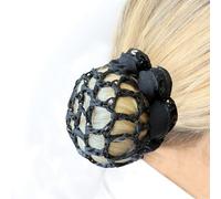 Equetech Fusion Sequin Dressage & Showing 2-in-1 Scrunchie Bun Net - Sequin-Trimmed Satin Scrunchie with Integrated Crochet Hair Net, One Size Fits All