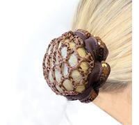 Equetech Fusion Sequin Dressage & Showing 2-in-1 Scrunchie Bun Net - Sequin-Trimmed Satin Scrunchie with Integrated Crochet Hair Net, One Size Fits All