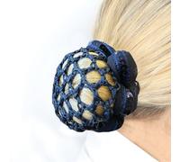 Equetech Fusion Sequin Dressage & Showing 2-in-1 Scrunchie Bun Net - Sequin-Trimmed Satin Scrunchie with Integrated Crochet Hair Net, One Size Fits All