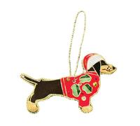 Equetech Luxury Velvet Beaded & Embroidered Dachshund Christmas Tree Decoration - Festive Dog Ornament for Pet & Equestrian Lovers