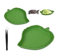 EQUIJUANCE Shallow Reptile Bowl - Cute Leaf Design Food & Water Dish for Tortoise Habitat Accessories & Enclosure, Anti-Drowning Feeding Dish for Bearded Dragons, Lizards, Small Pets