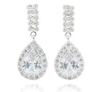 Equilibrium All That Bling Opulent Teardrop Silver Plated Earrings, Pavé CZ Drop Design, Statement Sparkle Finish, 2.3 x 1 x 0.5 cm