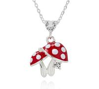 equilibrium Back To Nature Mini Mushrooms Silver Plated Necklace, Red and White Polka Dot Design, Crystal Accents, 2 cm x 1.3 cm x 0.9 cm
