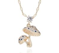 equilibrium Back To Nature Nature-Themed Necklace Collection - Silver & Gold Plated Mushroom Pendants, Crystal Toadstool Charm, Heart Leaf Premium Gift Jewellery for Women (Sparkle Gold Mushrooms)