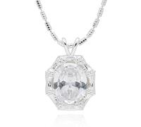 equilibrium Bamboo Collection Silver Plated Necklace, Faceted Oval Crystal Pendant, Modern Chain Style, 1.8 x 1.2 x 0.5 cm