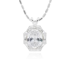 equilibrium Bamboo Collection Silver Plated Necklace, Faceted Oval Crystal Pendant, Modern Chain Style, 1.8 x 1.2 x 0.5 cm