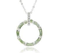 equilibrium Bamboo Collection Silver Plated Necklace, Sage Green Pavé Cubic Zirconia Circle Pendant, Nature Inspired Design