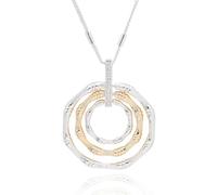 equilibrium Bamboo Collection Two Tone Circles Necklace, Mixed Metal Geometric Pendant with Pavé CZ, Long Length Chain, 3.5 x 0.3 x 0.2 cm