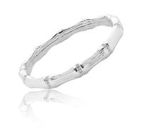 equilibrium Bamboo Sparkle Silver Plated Bangle, Cubic Zirconia Embellished Hinged Bracelet with Gift Box