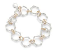 equilibrium Bamboo Sparkle Two Tone Circles Bracelet, Mixed Metal Links with CZ Accents, Silver and Gold Plated, 1.5 x 1.7 x 0.2 cm