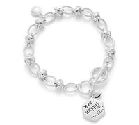 equilibrium Bee Happy Silver Plated T-Bar Bracelet with Hexagon Charm, Message Bracelet