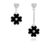 Equilibrium Black Clover Silver Plated Asymmetric Earrings