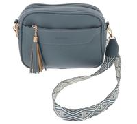 equilibrium Blue Crossbody Bag with Front Pocket, Adjustable Patterned Strap and Tassel Detail
