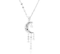 equilibrium Celestial Collection Silver Plated Necklace, Crescent Moon and Stars Pendant with Pavé CZ Crystals, Delicate Chain with Dangling Star Charms, 1.8 x 1.1 x 0.2 cm
