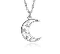 Equilibrium Celestial Starry Night Half Moon Silver Plated Necklace