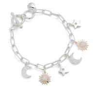 equilibrium Celestial Two Tone Charm Bracelet Moon Star Sun Pavé CZ Charms, Polished Link Chain, 1.3 x 1 x 0.2 cm