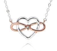 equilibrium Celtic Two Tone Eternal Heart Necklace - Silver & Rose Gold Infinity Design with Crystal Accent