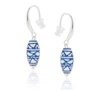 Equilibrium Ceramic Collection Silver And Gold Plated Earrings Artistic Patterned Beads Fashion Jewellery Gift for Women (Aztec Drop Silver Plated: H 2.1 cm × W 0.8 cm × D 0.8 cm)