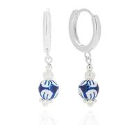 Equilibrium Ceramic Collection Silver And Gold Plated Earrings Artistic Patterned Beads Fashion Jewellery Gift for Women (Aztec Silver Plated Hoop: H 1.4 cm × W 0.6 cm × D 0.6 cm)