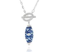 equilibrium Ceramic Collection Silver And Gold Plated Necklaces Artistic Patterned Beads Fashion Jewellery Gift for Women (Aztec T-Bar Silver Plated: H 2.1 cm × W 0.8 cm × D 0.8 cm)