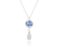 equilibrium Ceramic Floral Pearl Drop Silver Plated Necklace