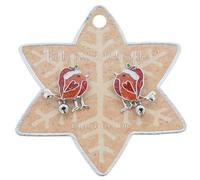 Equilibrium Christmas Moving Robin Earrings, Festive Holiday Jewelry, Silver Plated, Red and Orange Enamel, Gift Boxed