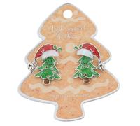 Equilibrium Christmas Moving Tree Earrings, Festive Holiday Jewellery with Santa Hat, Enamel Stud Earrings