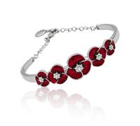 equilibrium Classic Red Poppy Flower Half Bangle Bracelet With Adjustable Chain