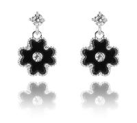 Equilibrium Clover Mother of Pearl Crystal Silver Plated Earrings Black