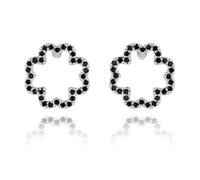 Equilibrium Clover Outline Silver Plated Stud Earrings Black