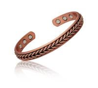 equilibrium Copper Magnetic Bangle for Men, Herringbone Braided Design, Adjustable Cuff Bracelet with Gift Box